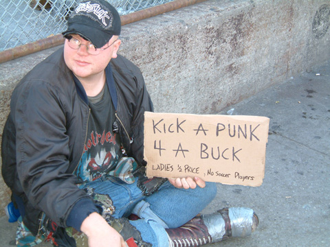 Street Kid Sign Kick Me For A Buck