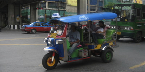A tuk-tuk in Bangkok traffic