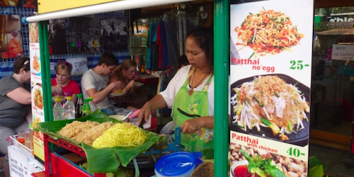 Street food vendor in Bangkok selling Pad Thai