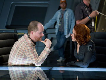 The Avengers Director Joss Whedon speaks with Scarlett Johansson