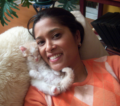 Lorraine with kitten Cashew